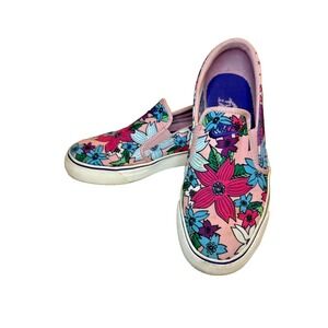 Nike TOKI PInk Blue Aloha Floral Thick Canvas Slip On Loafer Skater Shoe Wmn 6.5